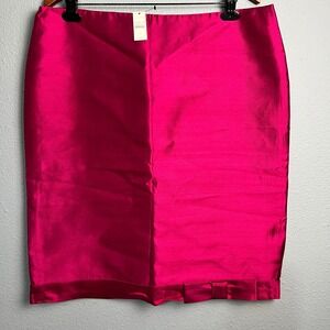 NWT‎ Talbots Silk Wool Pencil Skirt Bow Hem Detail Career Party Fuchsia Pink 16